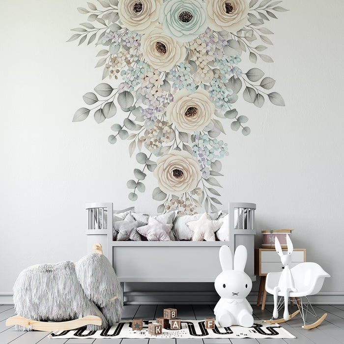 Børneværelse tapet | Buket af delikate blomster i pastelfarver