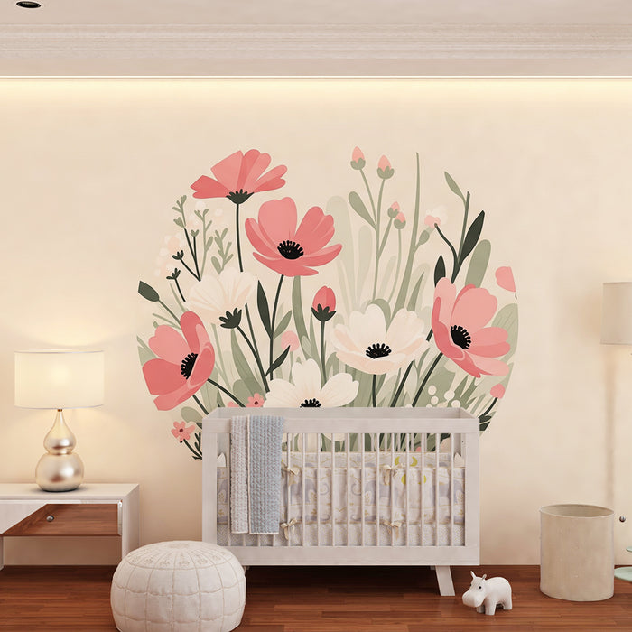 Papier peint chambre bébé | Bouquet de fleurs délicates dans des tons doux