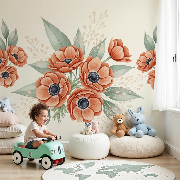 Papel de parede quarto bebê | Ramalhete de flores delicadas e calmantes