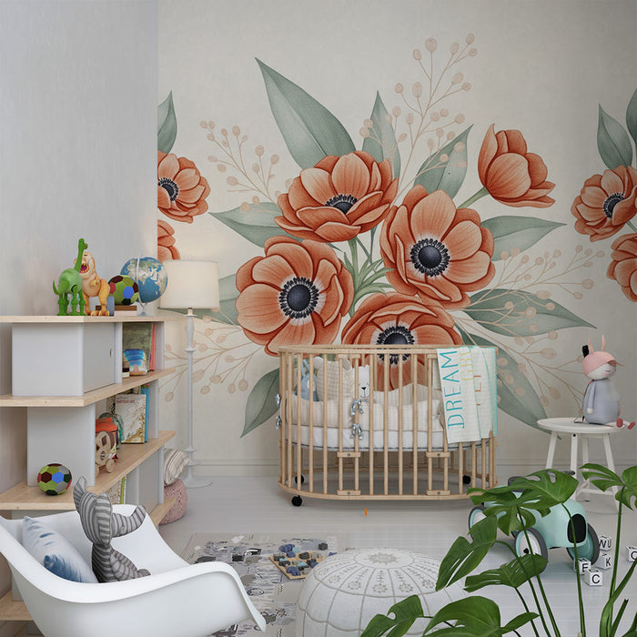 Papel de parede quarto bebê | Ramalhete de flores delicadas e calmantes