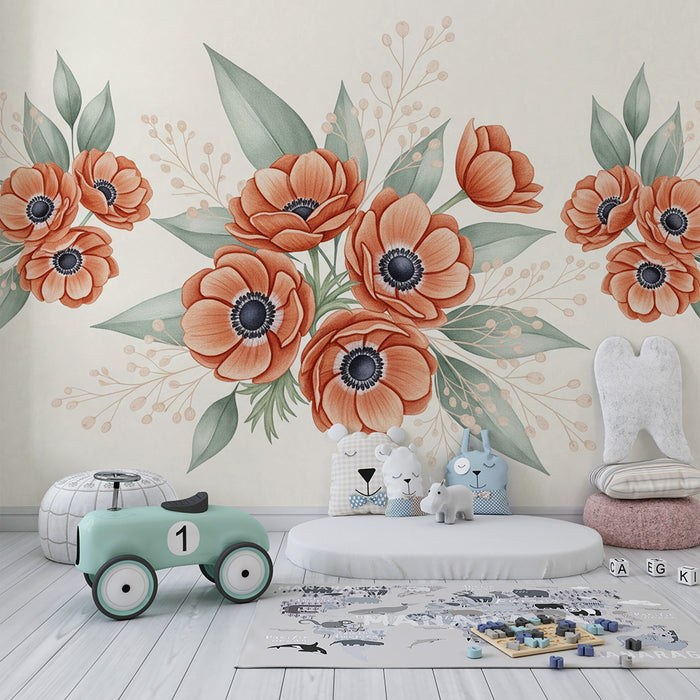 Papel de parede quarto bebê | Ramalhete de flores delicadas e calmantes