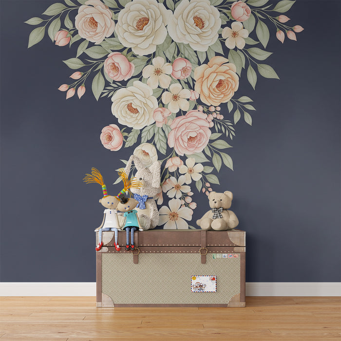 Papier peint chambre bébé | Bouquet de fleurs délicates sur fond sombre