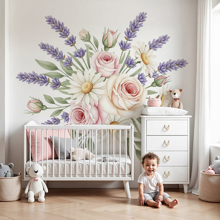 Papier peint chambre bébé | Bouquet de fleurs délicates
