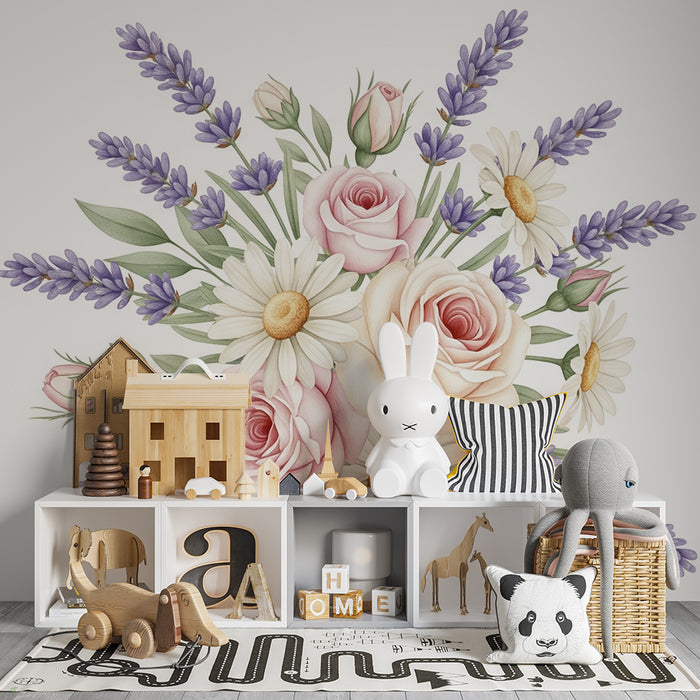 Papier peint chambre bébé | Bouquet de fleurs délicates