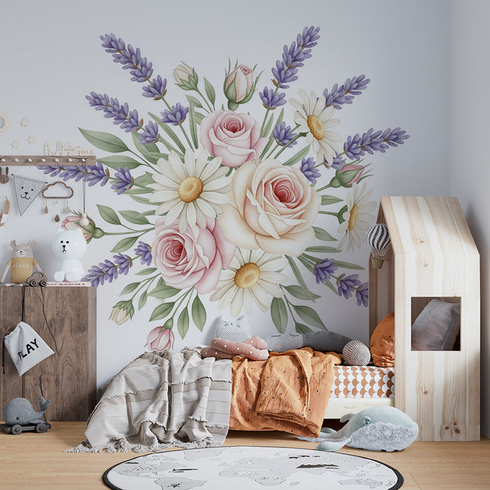 Papier peint chambre bébé | Bouquet de fleurs délicates