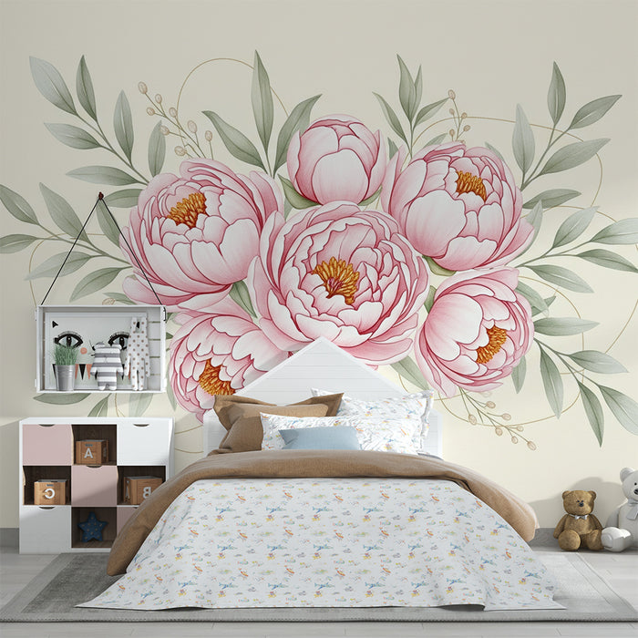 Papel de parede quarto bebê | Ramo de peônias delicadas