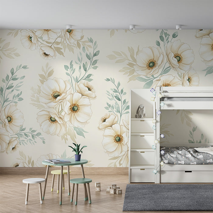 Detská izba tapeta | Jemné kvetinové kytice a listy