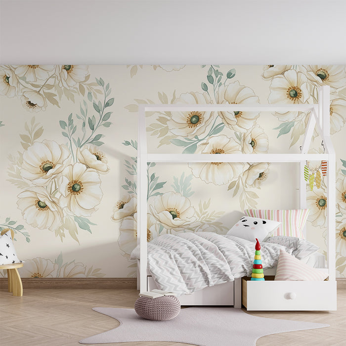 Detská izba tapeta | Jemné kvetinové kytice a listy