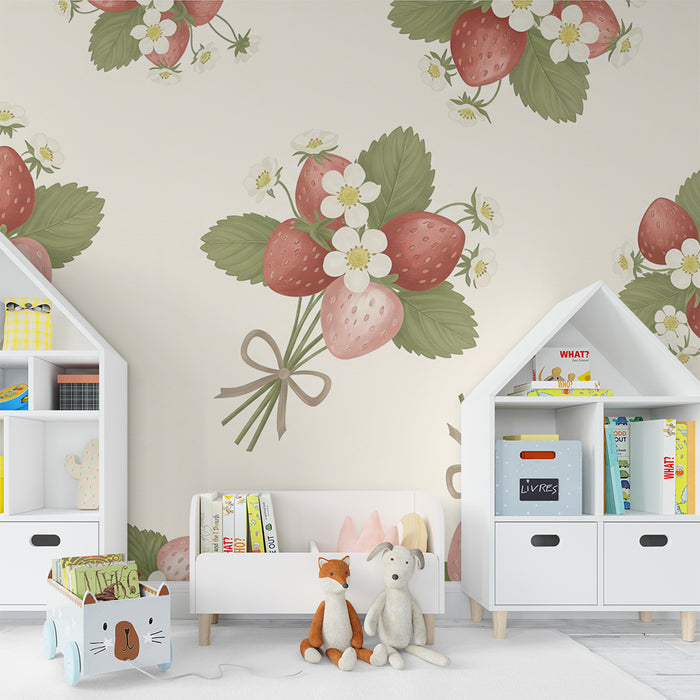 Barntapet | Jordgubbsbuketter med vita blommor på mjuk bakgrund