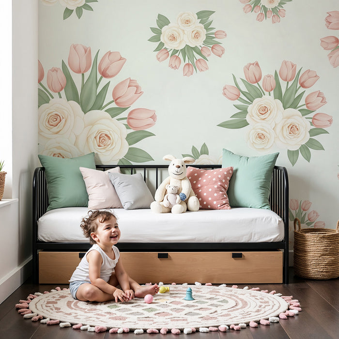 Papier de parede izby pre bábätká | Kytice ruží a jemné tulipány
