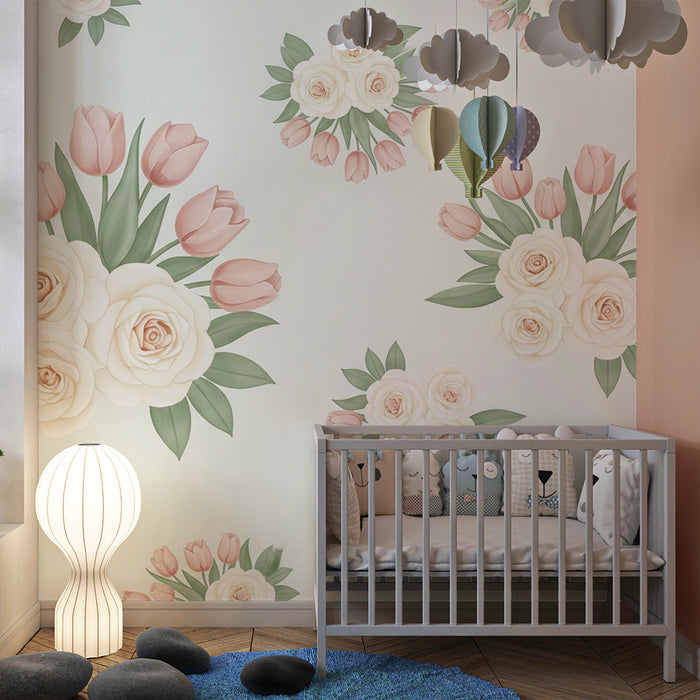 Papier de parede izby pre bábätká | Kytice ruží a jemné tulipány