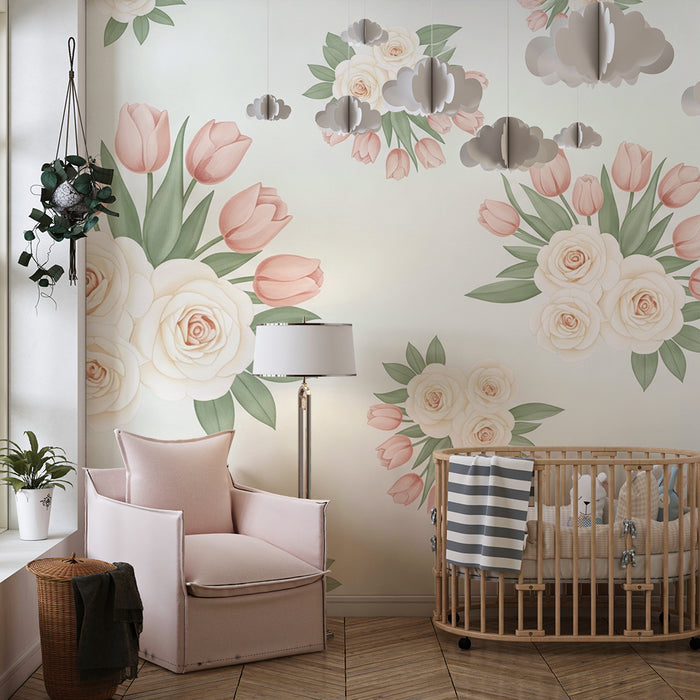 Papier de parede izby pre bábätká | Kytice ruží a jemné tulipány