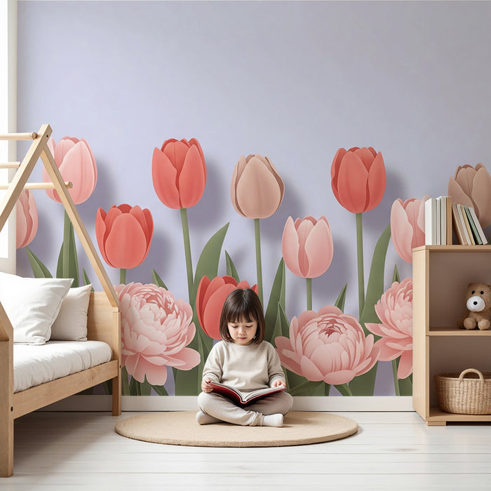 Papier de parede izby pre bábätko | kytice pastelových tulipánov