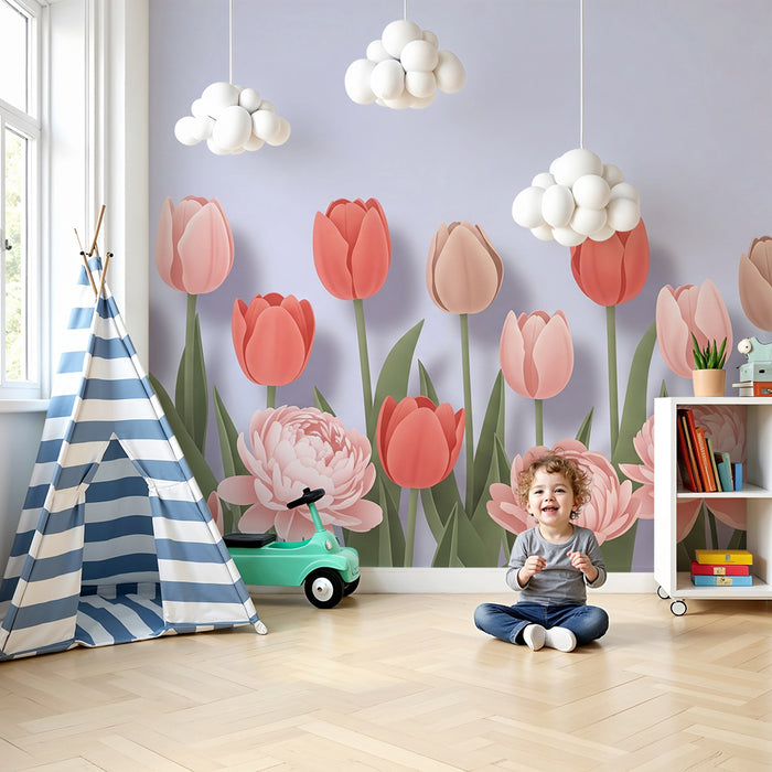 Papier de parede izby pre bábätko | Pastelové tulipány bouquet
