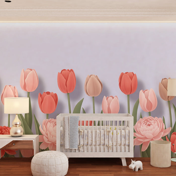 Papier de parede izby pre bábätko | Pastelové tulipány bouquet