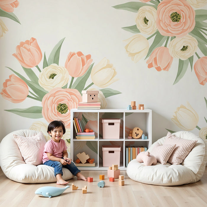 Papel de parede quarto bebê | Buquês de tulipas