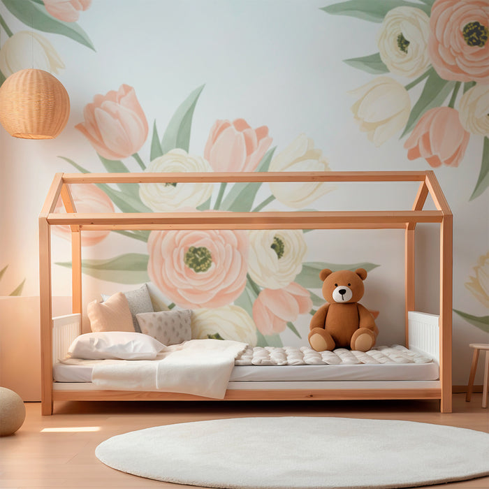 Papel de parede quarto bebê | Buquês de tulipas
