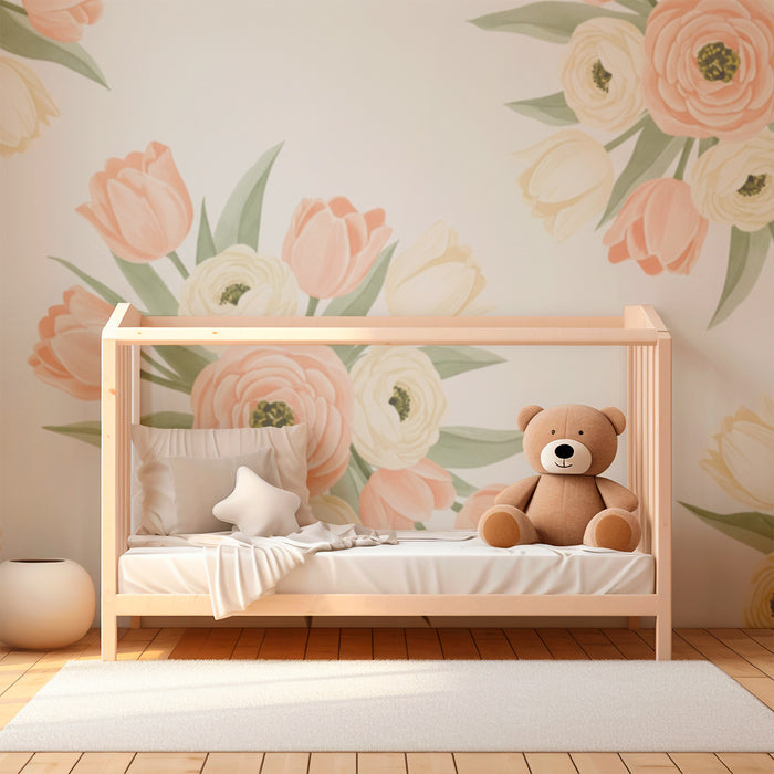 Papel de parede quarto bebê | Buquês de tulipas