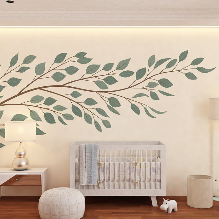 Papier peint chambre bébé | Branche délicate avec feuillage apaisant