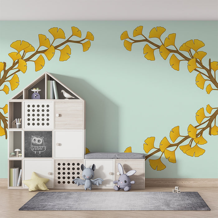 Babyzimmer-Tapete | Gelbe Ginkgoblätter auf Pastellgrund
