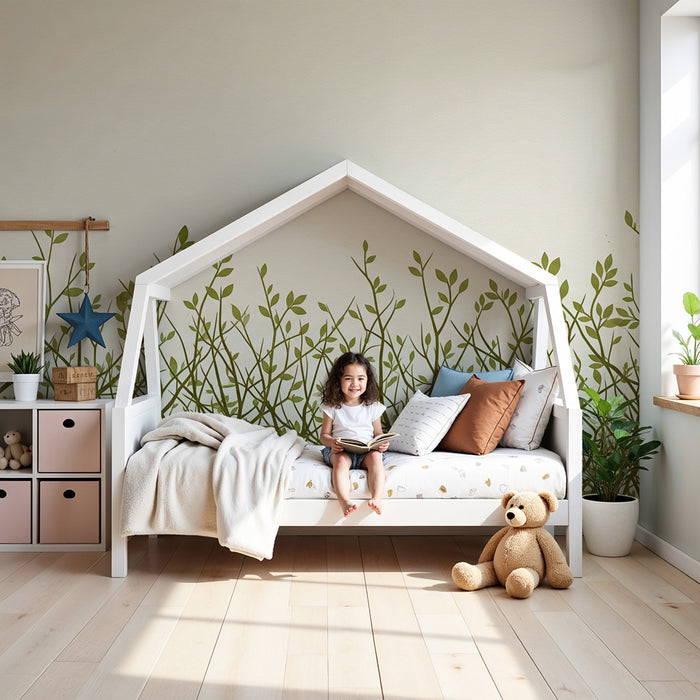 Nursery room wallpaper | Delicate greenery on a neutral background