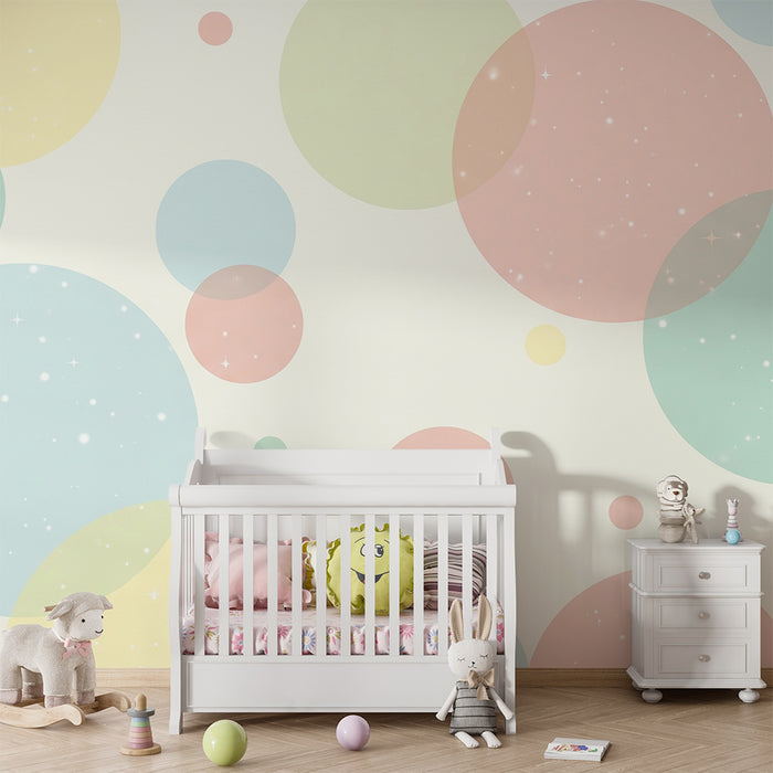 Tapeta dětského pokoje | Barevné bubliny a jiskry světla na jemném pozadí