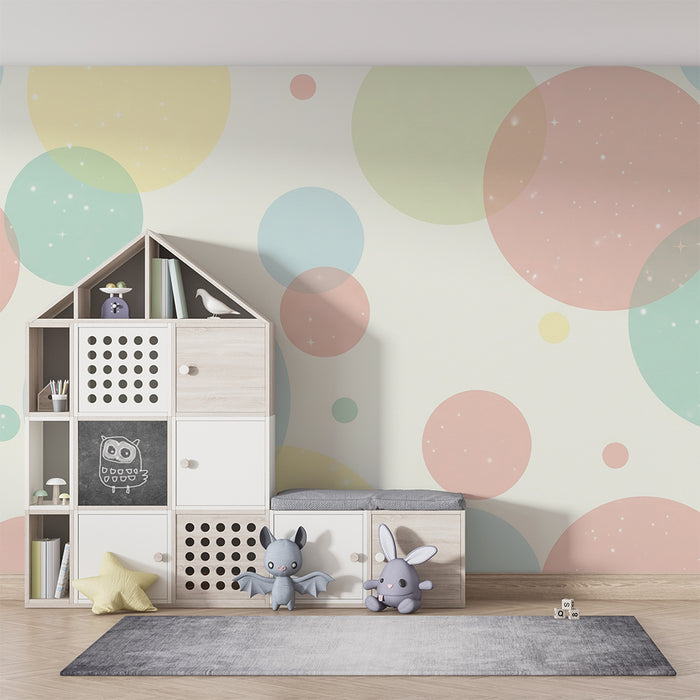 Tapeta dětského pokoje | Barevné bubliny a jiskry světla na jemném pozadí