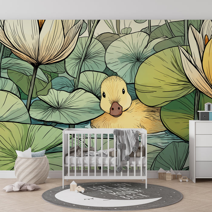 Papel de parede quarto bebê | Pato no meio dos nenúfares