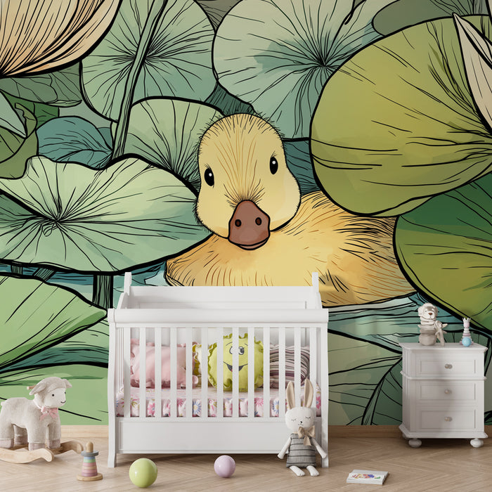Papel de parede quarto bebê | Pato no meio dos nenúfares