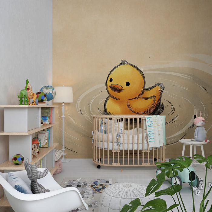 Nursery room wallpaper | Cute duck floating on a soothing surface