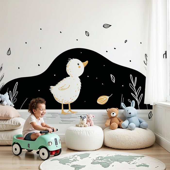 Papier peint chambre bébé | Canard mignon sous un ciel étoilé