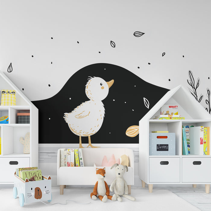 Papier peint chambre bébé | Canard mignon sous un ciel étoilé