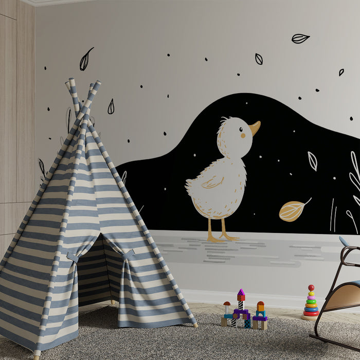 Papier peint chambre bébé | Canard mignon sous un ciel étoilé