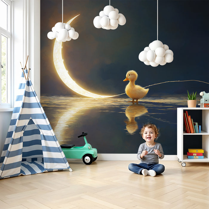Papier peint chambre bébé | Canard mignon sous une lune brillante