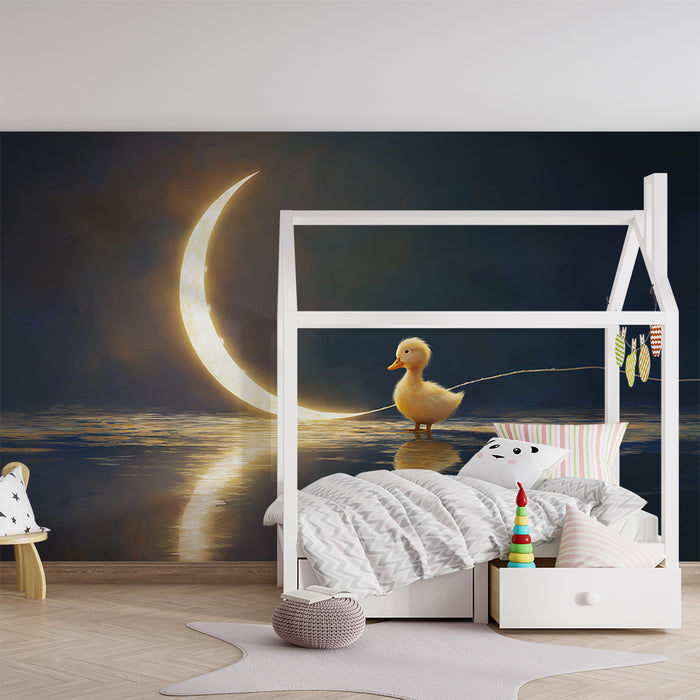 Papier peint chambre bébé | Canard mignon sous une lune brillante