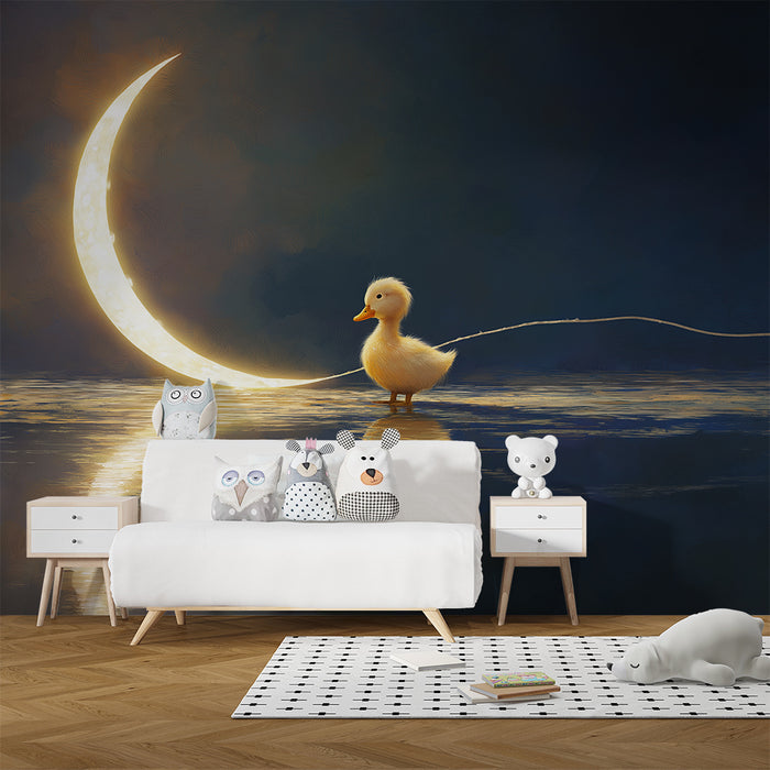 Papier peint chambre bébé | Canard mignon sous une lune brillante