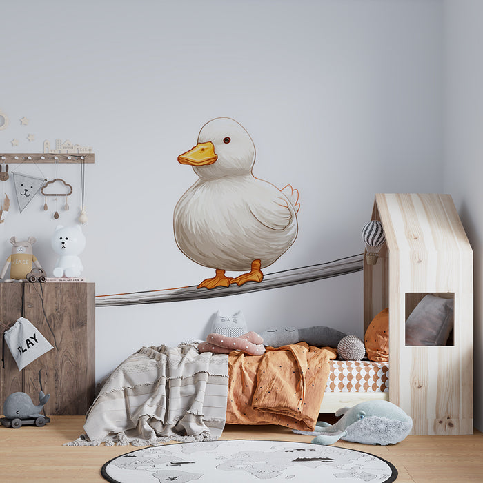 Papel de perete cameră bebeluși | Rață drăguță pe o sfoară cu steaguri colorate