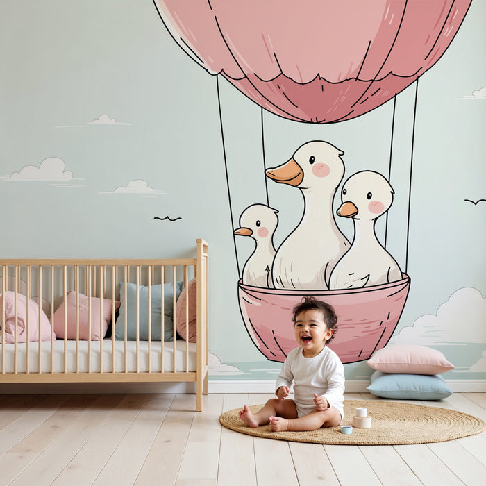 Papel de parede quarto bebê | Rațe într-un balon cu aer cald în cer