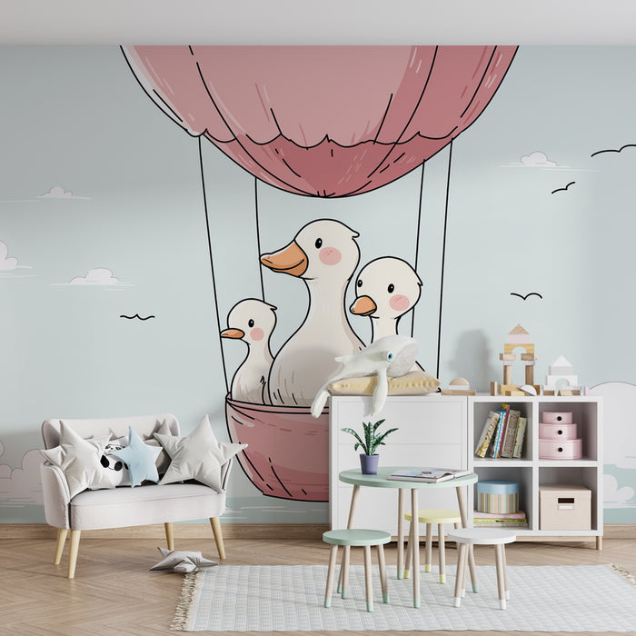 Papel de parede quarto bebê | Rațe într-un balon cu aer cald în cer