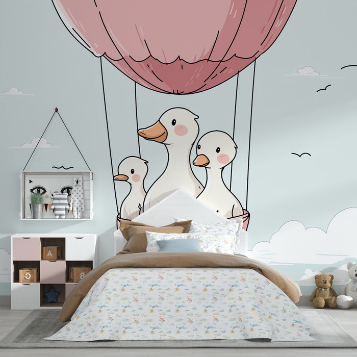 Papel de parede quarto bebê | Rațe într-un balon cu aer cald în cer