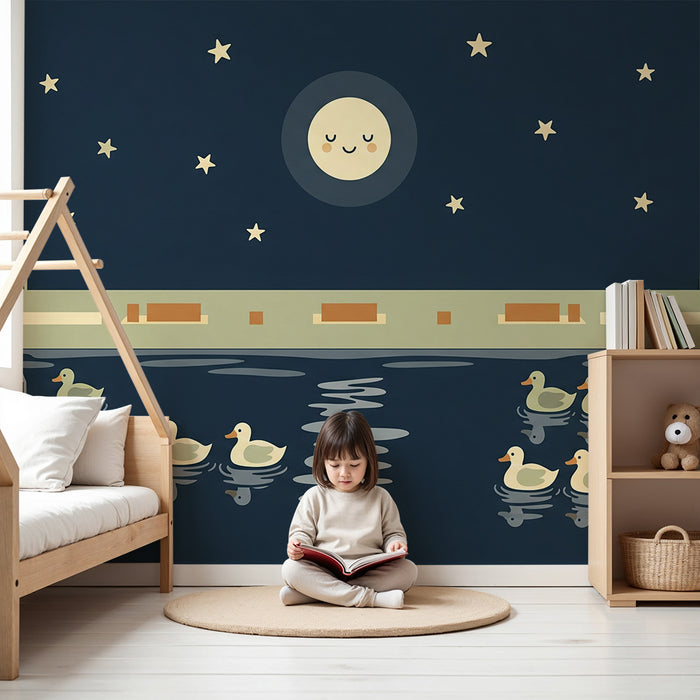 Papier peint chambre bébé | Canards paisibles sous un ciel étoilé