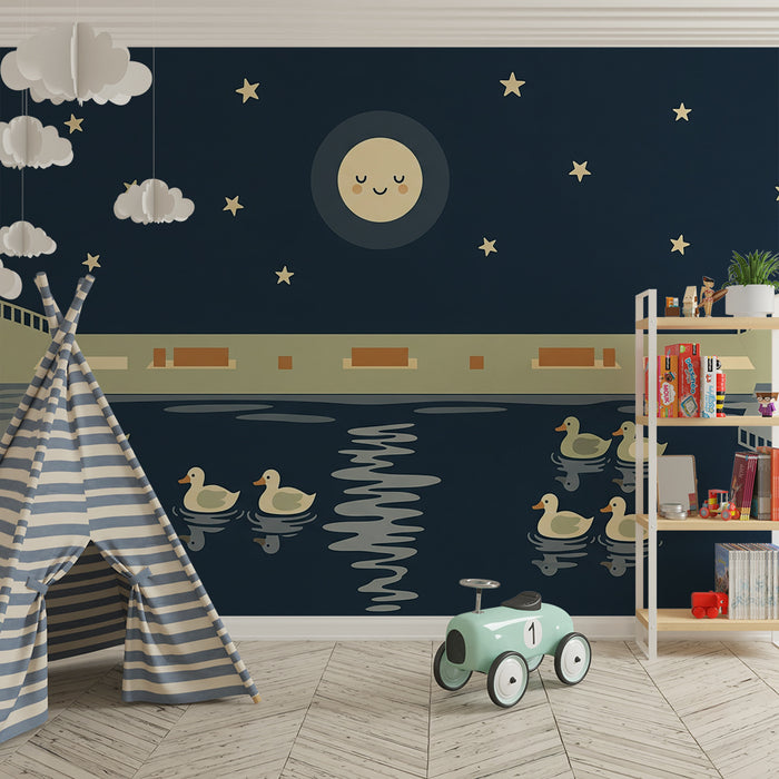 Papier peint chambre bébé | Canards paisibles sous un ciel étoilé
