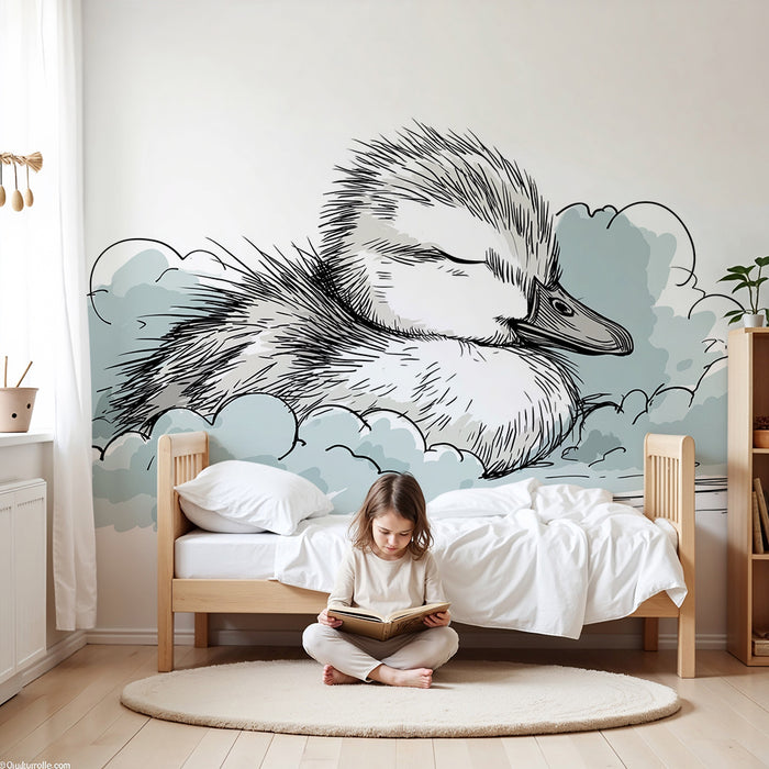 Papel de parede quarto bebê | Pato em uma nuvem de suavidade