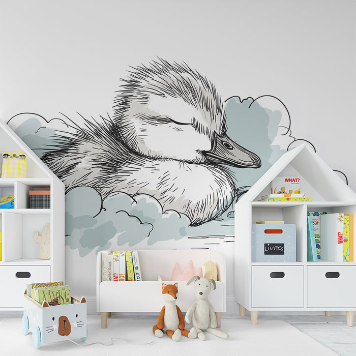 Papel de parede quarto bebê | Pato em uma nuvem de suavidade