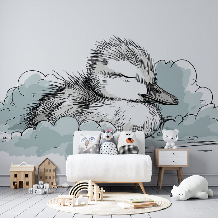 Papel de parede quarto bebê | Pato em uma nuvem de suavidade