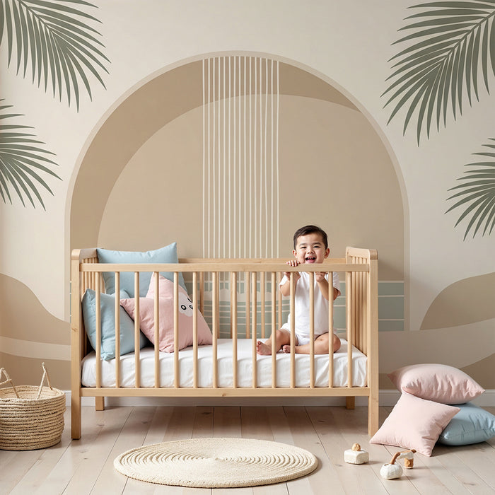 Behang babykamer | Rustgevende waterval met tropisch blad