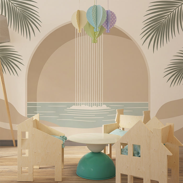 Behang babykamer | Rustgevende waterval met tropisch blad