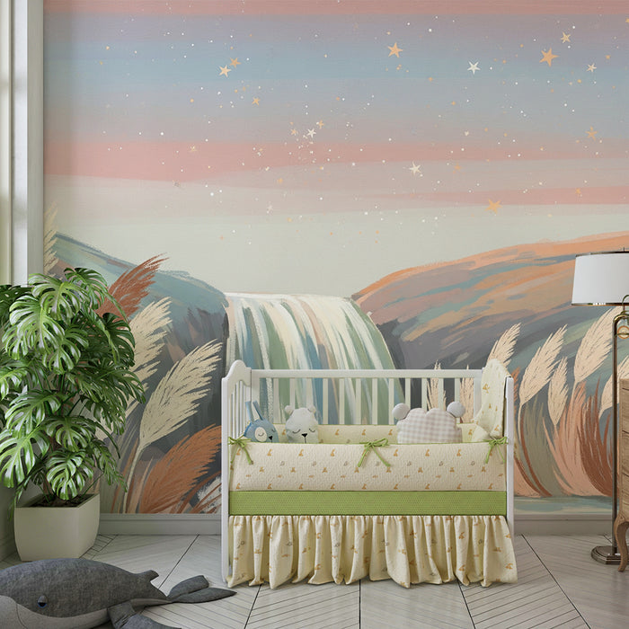 Lastenhuoneen tapetti | Rauhoittava vesiputous tähtitaivaan alla