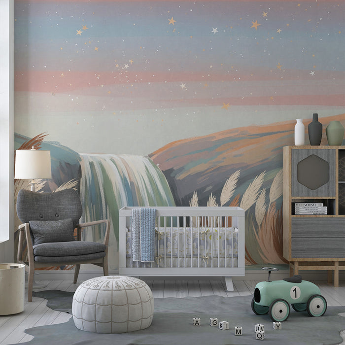 Lastenhuoneen tapetti | Rauhoittava vesiputous tähtitaivaan alla