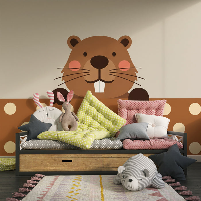 Papier peint chambre bébé | Castor mignon avec motifs à pois